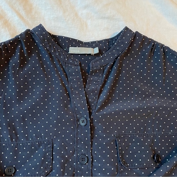 Vince LARGE Polka Dot Silk Utility Shirt Navy White - Picture 4 of 7